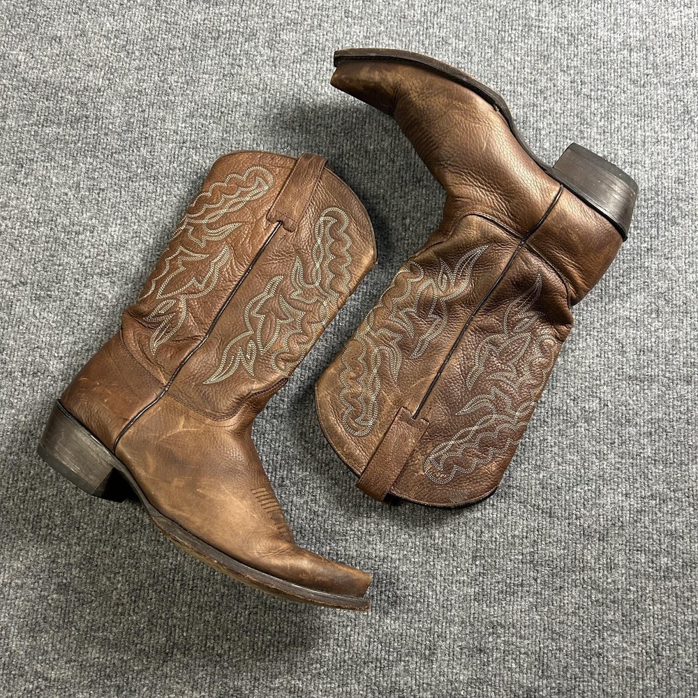 King Exotic Boots Mens Size 10 EE Brown Leather Cowboy Western Square Toe 6002